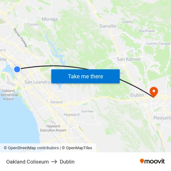 Oakland Coliseum to Dublin map