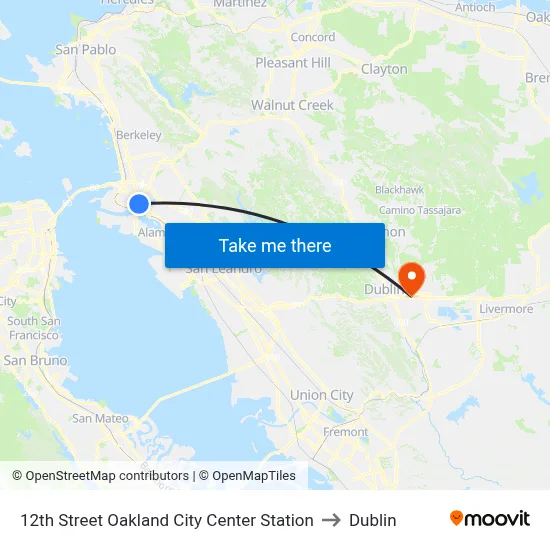12th Street Oakland City Center Station to Dublin map