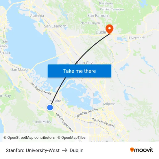 Stanford University-West to Dublin map