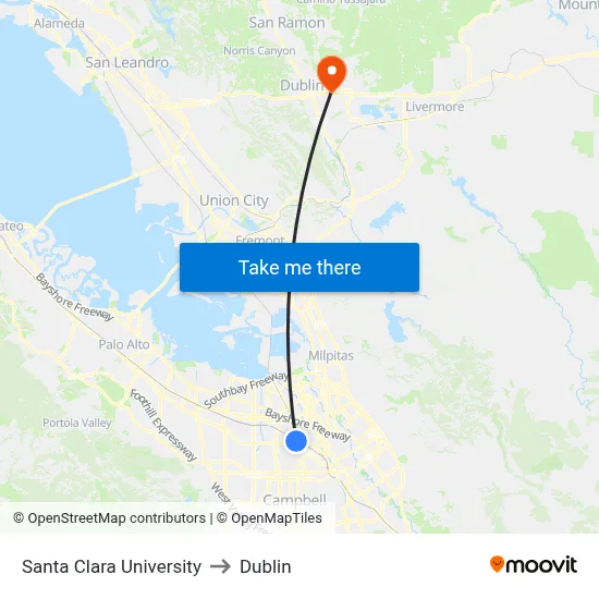 Santa Clara University to Dublin map
