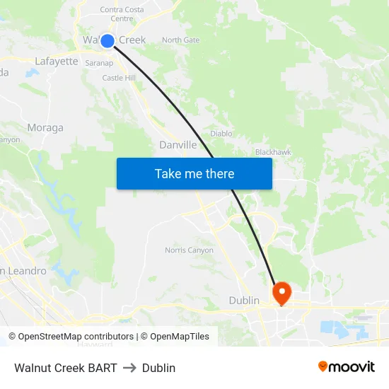 Walnut Creek BART to Dublin map