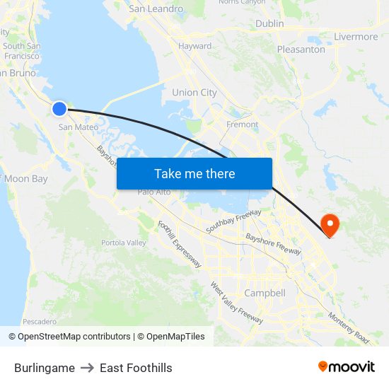 Burlingame to East Foothills map