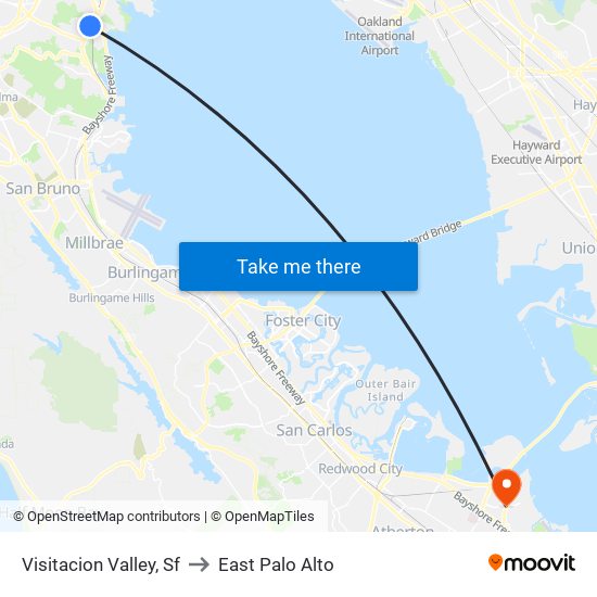 Visitacion Valley, Sf to East Palo Alto map