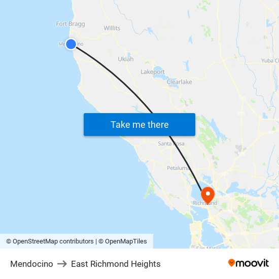 Mendocino to East Richmond Heights map