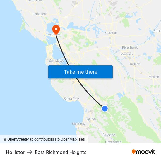 Hollister to East Richmond Heights map