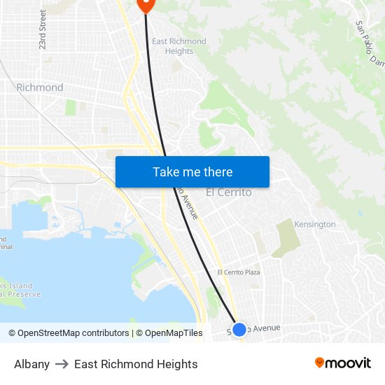 Albany to East Richmond Heights map