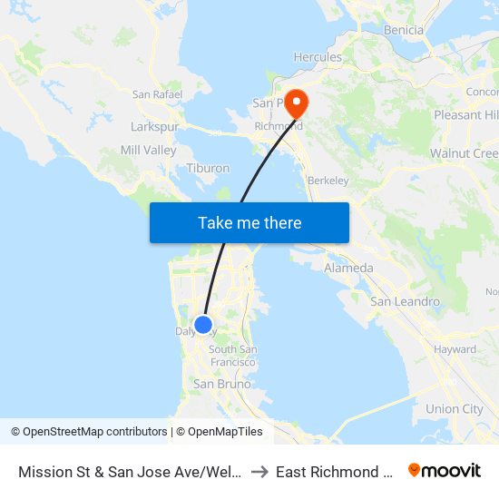 Mission St & San Jose Ave/Wellington Ave to East Richmond Heights map