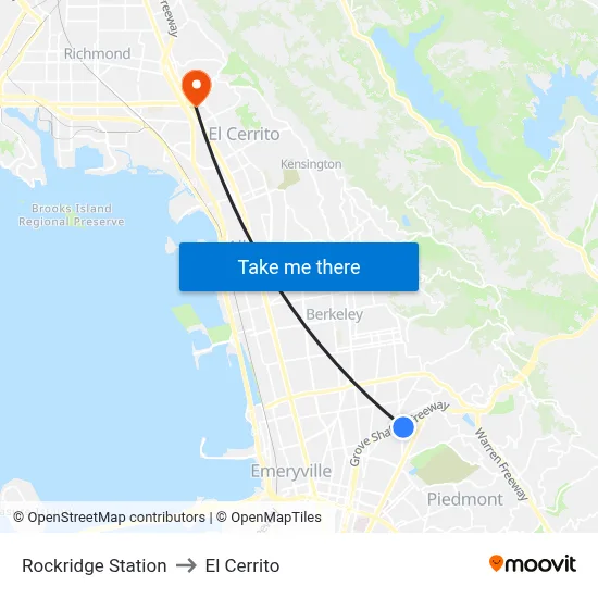 Rockridge Station to El Cerrito map