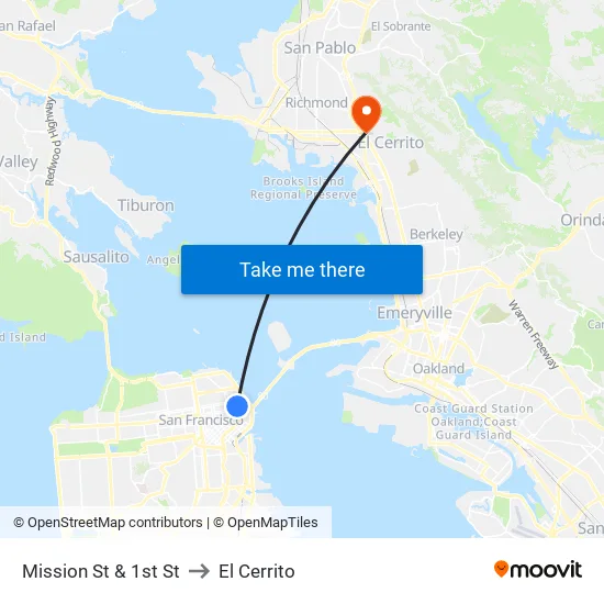 Mission St & 1st St to El Cerrito map