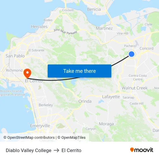 Diablo Valley College to El Cerrito map