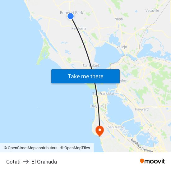 Cotati to El Granada map