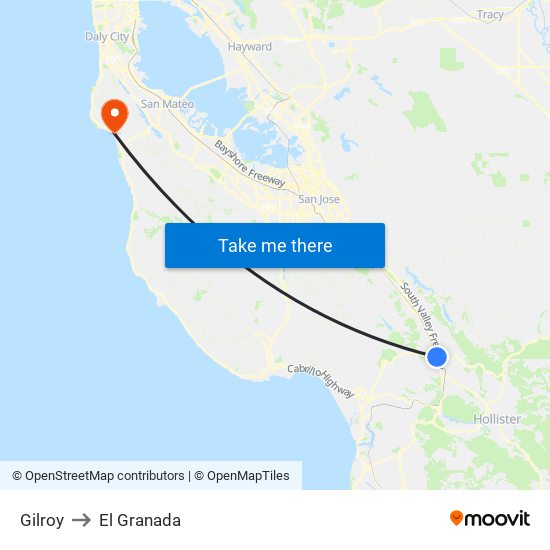 Gilroy to El Granada map