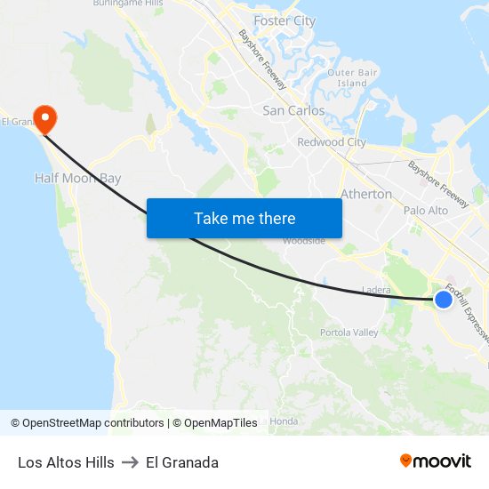 Los Altos Hills to El Granada map