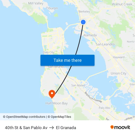 40th St & San Pablo Av to El Granada map