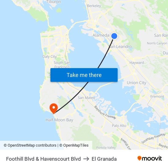 Foothill Blvd & Havenscourt Blvd to El Granada map