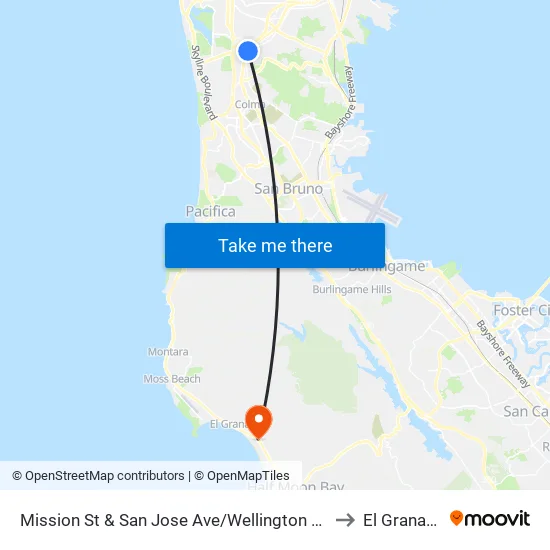 Mission St & San Jose Ave/Wellington Ave to El Granada map