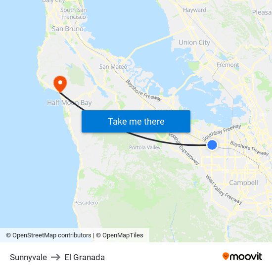 Sunnyvale to El Granada map