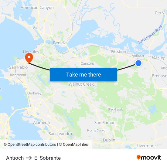 Antioch to El Sobrante map