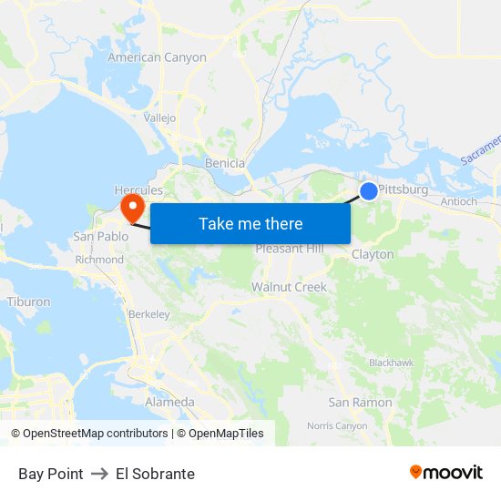 Bay Point to El Sobrante map