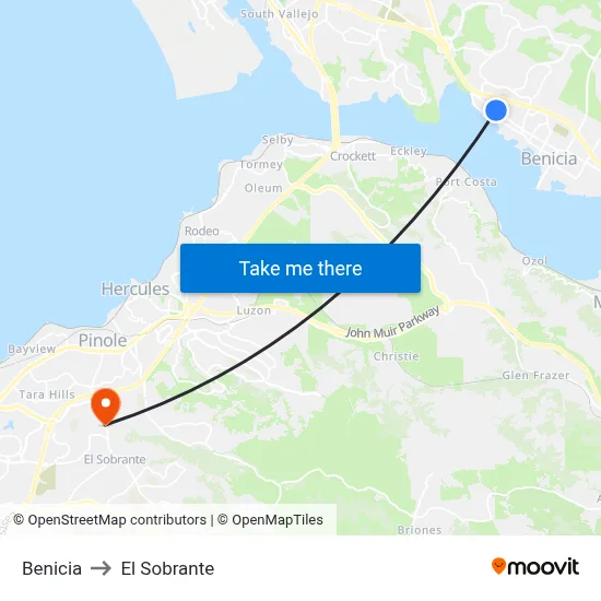 Benicia to El Sobrante map