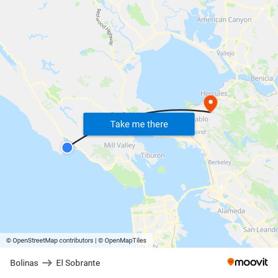 Bolinas to El Sobrante map