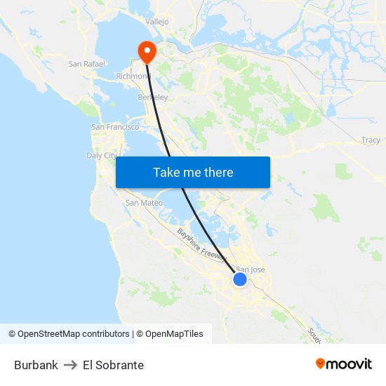 Burbank to El Sobrante map