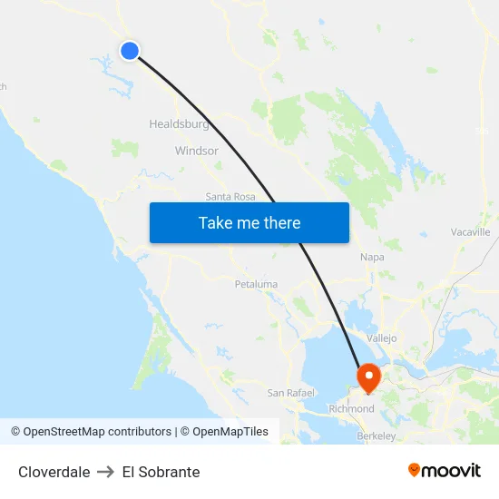 Cloverdale to El Sobrante map
