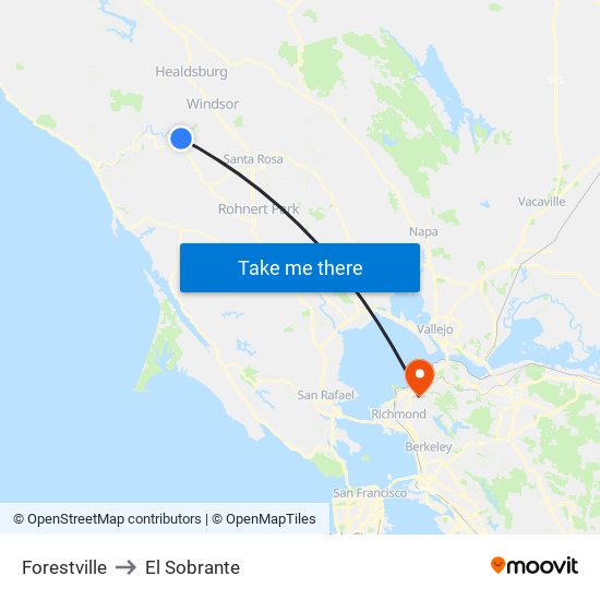 Forestville to El Sobrante map