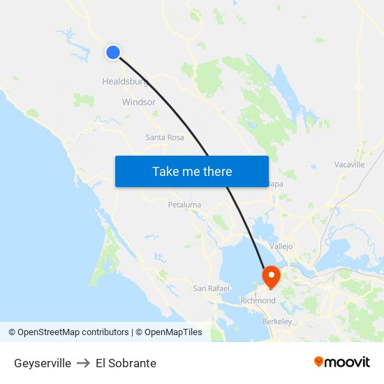 Geyserville to El Sobrante map