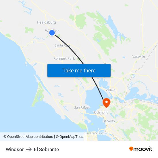 Windsor to El Sobrante map