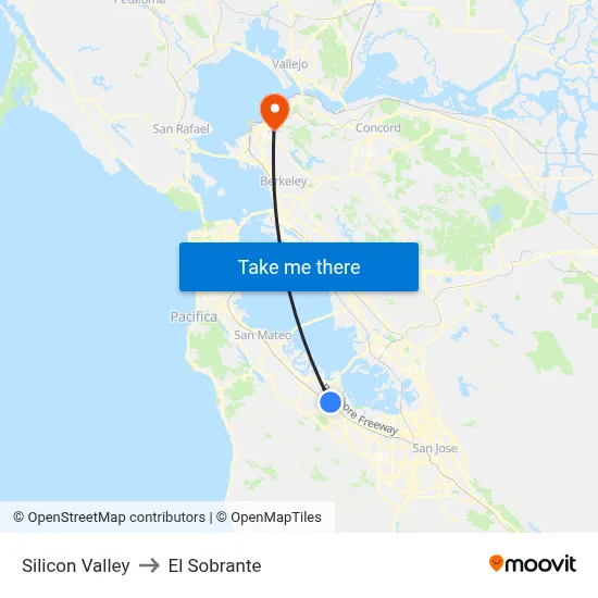 Silicon Valley to El Sobrante map