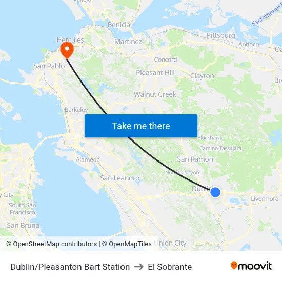 Dublin/Pleasanton Bart Station to El Sobrante map