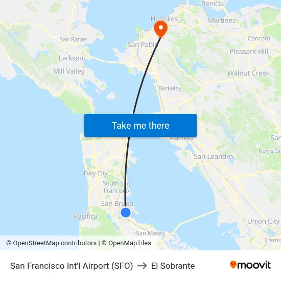 San Francisco Int'l Airport (SFO) to El Sobrante map