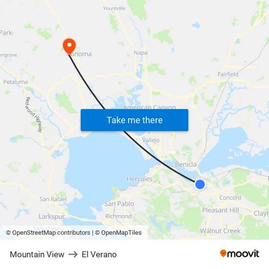 Mountain View to El Verano map