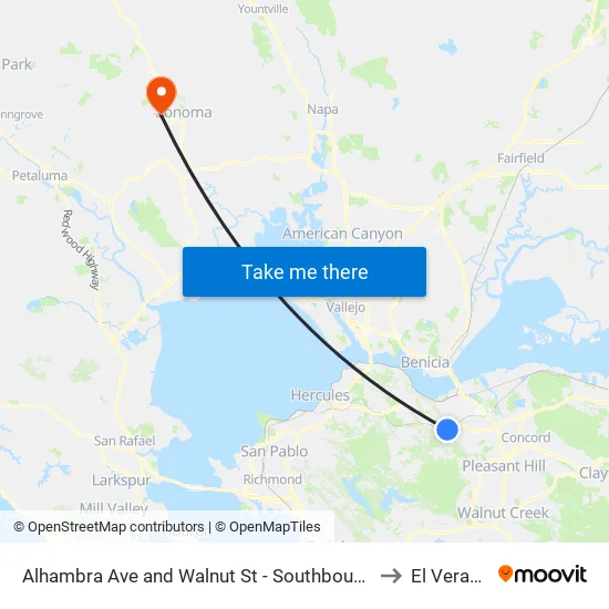Alhambra Ave and Walnut St - Southbound to El Verano map