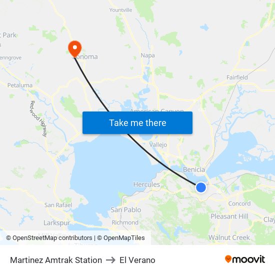 Martinez Amtrak Station to El Verano map