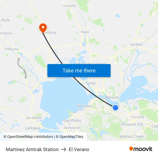 Martinez Amtrak Station to El Verano map