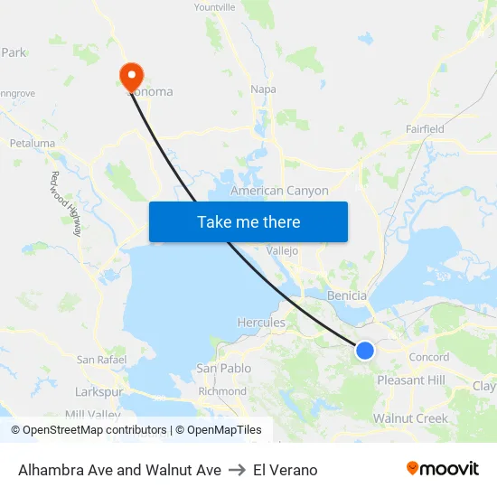 Alhambra Ave and Walnut Ave to El Verano map
