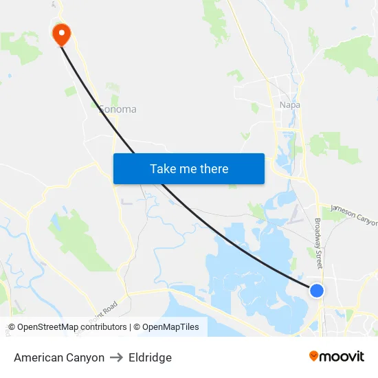 American Canyon to Eldridge map