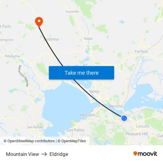 Mountain View to Eldridge map