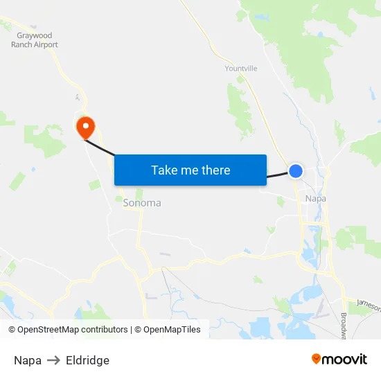 Napa to Eldridge map