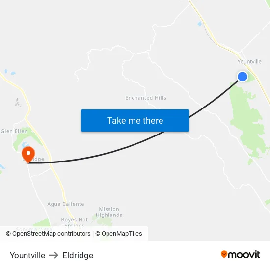 Yountville to Eldridge map