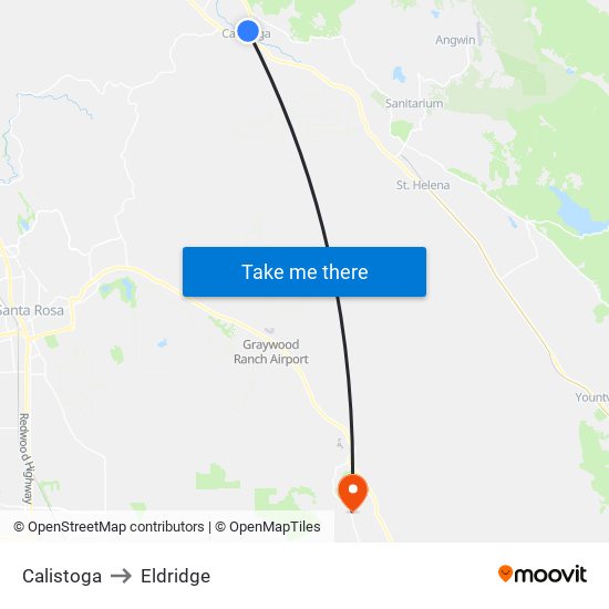 Calistoga to Eldridge map