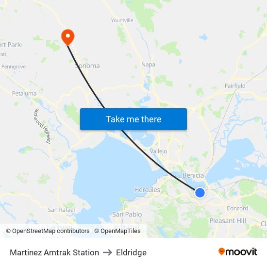 Martinez Amtrak Station to Eldridge map