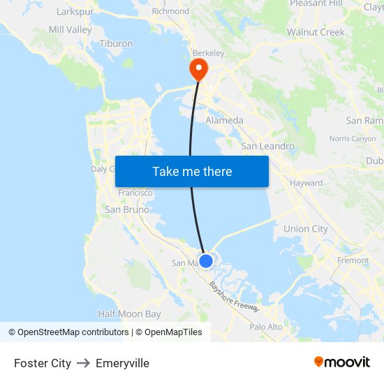 Foster City to Emeryville map