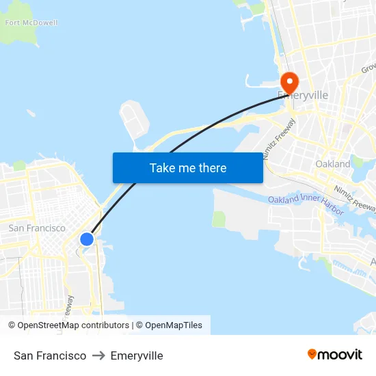 San Francisco to Emeryville map