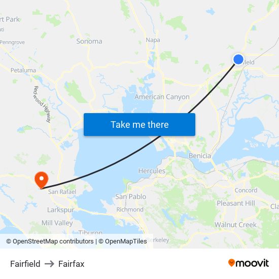 Fairfield to Fairfax map