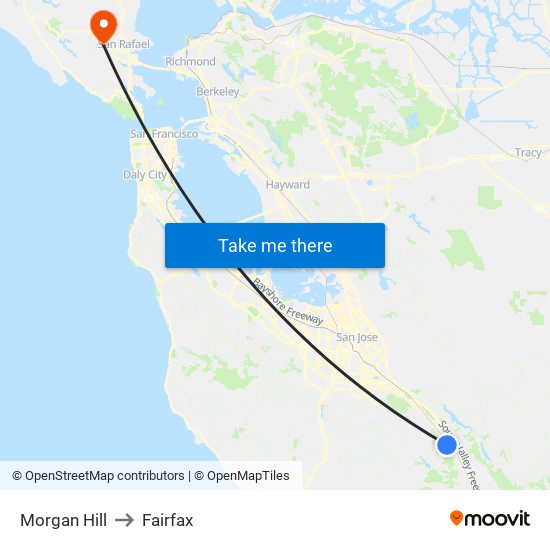 Morgan Hill to Fairfax map