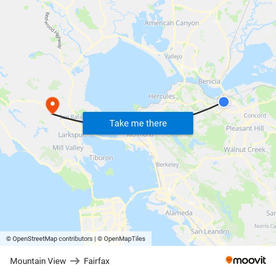 Mountain View to Fairfax map