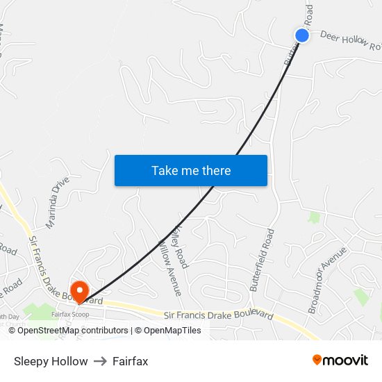 Sleepy Hollow to Fairfax map